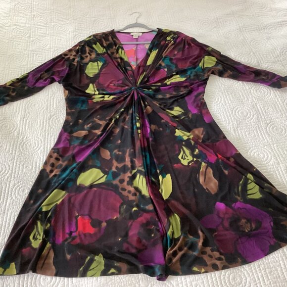 Kim Rogers Woman Dress Plus Size 20W Multi-Color Floral Print Knot Front Waterco - Picture 12 of 13